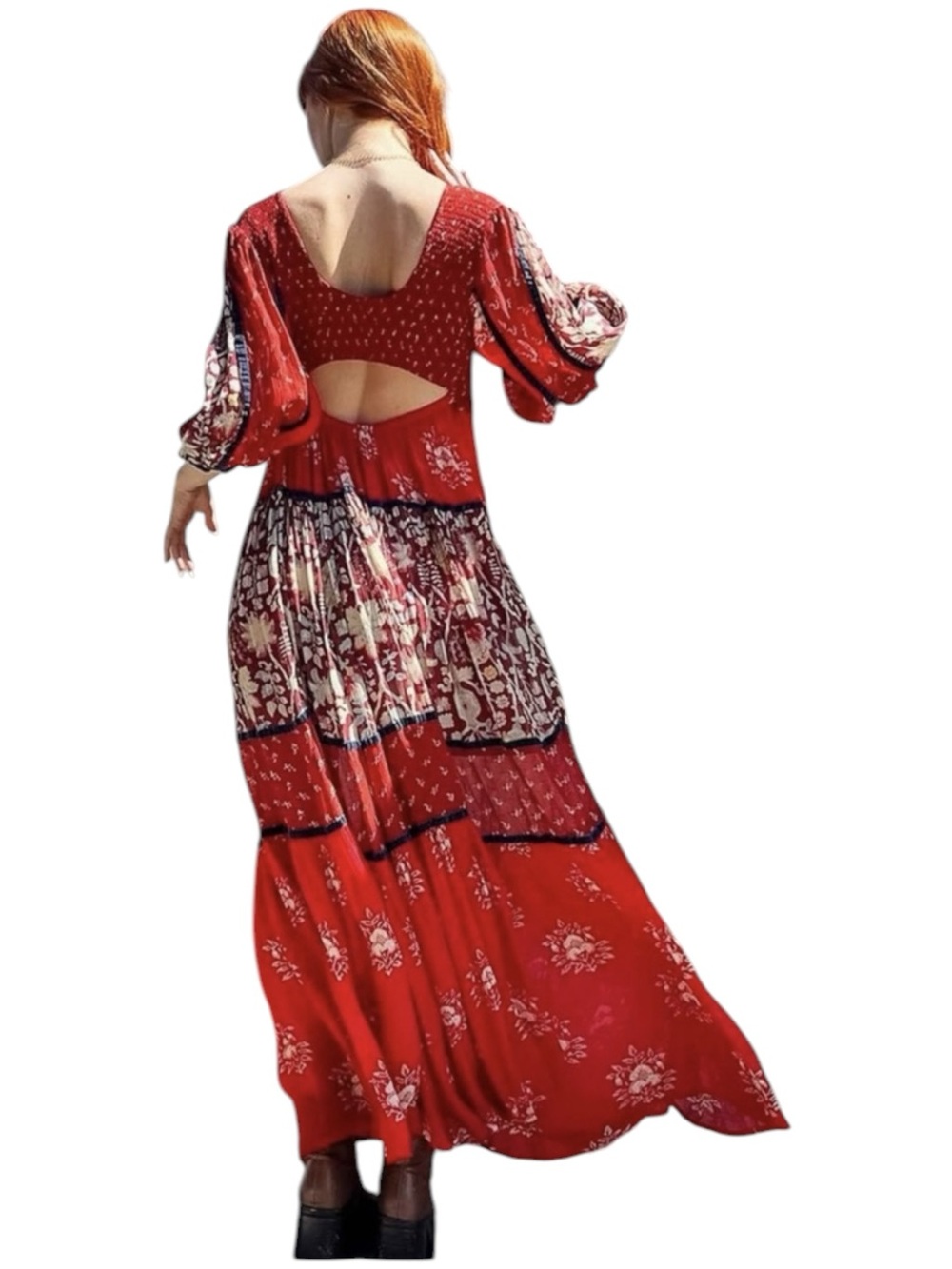LAST 1!! Free People Bali Laurel Bohemian Long Sleeve Red Maxi Dress - $298 - Picture 6 of 13